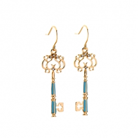 Design enamel oil dripping diamond key long earrings earrings female european and american fashion temperament earrings