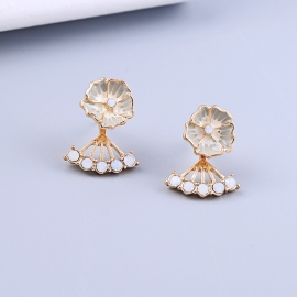 Silver needle enamel flower stud earrings temperament wild tassel earrings long face thin earrings