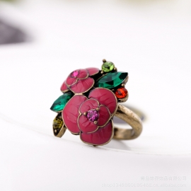 European and american fashion jewelry wholesale retro diamond-studded rose flower ladies ring ring