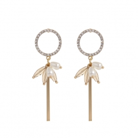 Aliexpress source korean version of popular elegant ladies pearl geometric pendant earrings silver needle drop shipping