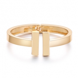 European and american popular minimalist t-bangle opening and closing spring boutique jewelry gold-plated diamond bracelet