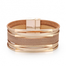 European and american popular multi-layer chain leather bracelet fashion square tube lady magnetic buckle bracelet