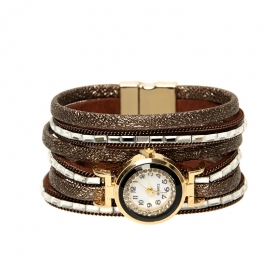 Amazon new fashion jewelry bohemian style multi-layer pu boutique watch bracelet wholesale