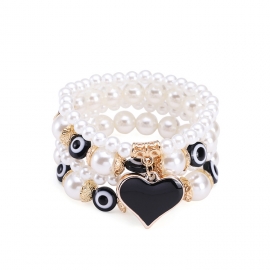 Bohemian beaded bracelet ladies european and american white simple jewelry multilayer multiple imitation pearl love bracelet