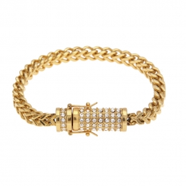 Hot sale hip hop new stainless steel casting rhinestone buckle head mens 6mm keel chain bracelet color retention jewelry