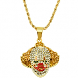 Fashion trend hip hop mens diamond three-dimensional clown pendant necklace