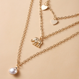 Cross-border hot-selling jewelry classic wild elephant love imitation pearl pendant multi-layer necklace