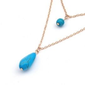 European and american hot-selling jewelry fashion retro style round drop shape turquoise pendant double necklace