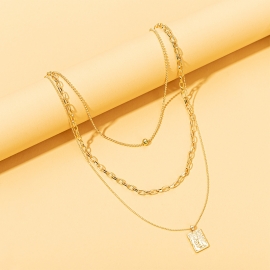 European and american cross-border jewelry retro style lady portrait embossed square brand pendant multi-layer necklace