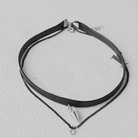 Fashion and simple korean style ladies double-layer necklace with rhinestone triangle pendant