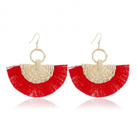 European and american style creative exaggerated wild retro earrings long geometric fan-shaped hand-woven tassel earrings women
