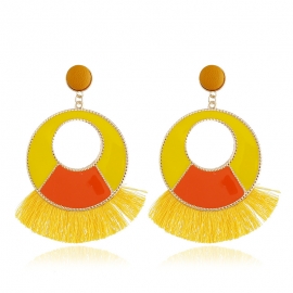 Bohemian ethnic style exaggerated all-match creative earrings alloy geometric round drip tassel multicolor earrings