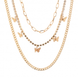 Amazon wish new jewelry is hot selling, all-match personality womens multi-butterfly diamond multi-layer necklace