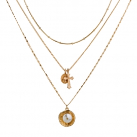 European and american hot-selling new fashion accessories, jesus faith cross multilayer natural freshwater pearl necklace ins
