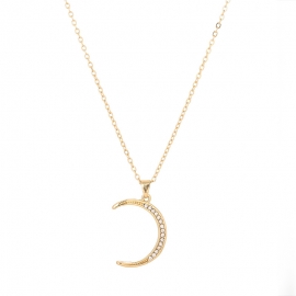 European and american foreign trade popular all-match necklace simple personality all-match diamond-studded moon crescent clavicle chain birthday gift