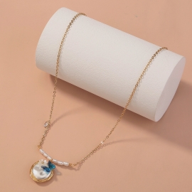 Chinese style simple and versatile pearl handmade oval pendant single-layer necklace, elegant temperament necklace jewelry