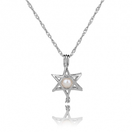 White k hollow alloy six-pointed star diy pendant, stylish natural freshwater oyster pearl necklace
