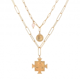 European and american fashion new golden cross head tag natural freshwater pearl multilayer pendant necklace jewelry