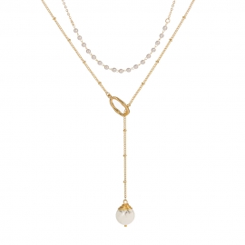 European and american big brand new design pure white handmade pearl chain multicolor natural stone pendant double necklace jewelry