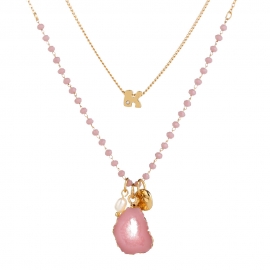 Hot selling jewelry in europe and america, elegant temperament purple crystal chain imitation natural stone hollow pendant double necklace female