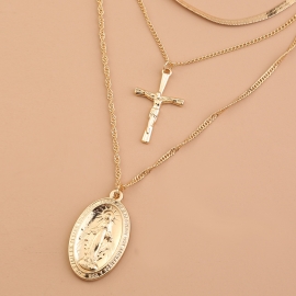 European and american street hip hop net red multi-layered exaggerated multi-layered virgin cross round pendant necklace female explosion