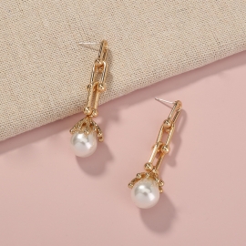 S925 silver needle european and american fashion temperament earrings u-shaped chain baroque pearl tassel pendant earrings female jewelry