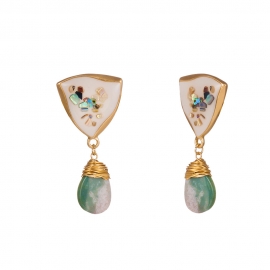 Fashion new style triangle white oil drop color shell earrings natural agate drop stone earrings wholesale