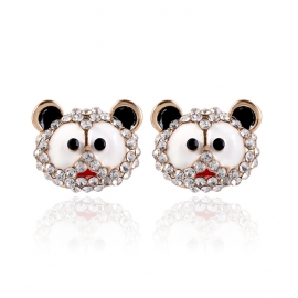 Cute panda earrings alloy full diamond earrings