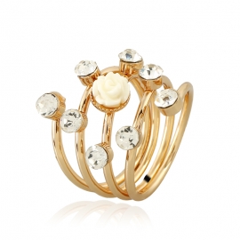 Cross-border source fashion ol multi-layer crystal ring golden resin flower ring amazon hot ideas