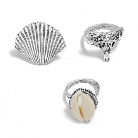 European and american cross-border new joint ring hot sale retro exaggerated geometric shell combination 3 piece set ring