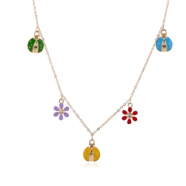European and american new style simple flower pendant necklace, plant and insect temperament necklace