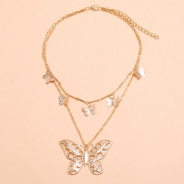 European and american retro super fairy forest multi-layer clavicle necklace fashion simple trend alloy hollow butterfly pendant necklace