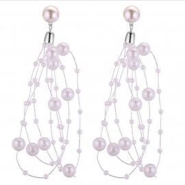 New korean fashion temperament lady pearl string earrings irregular geometric pearl long tassel net red earrings