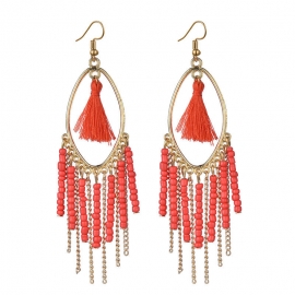 New style earrings, european and american bohemian clan style hit color street earrings, retro fashion beaded tassel earrings