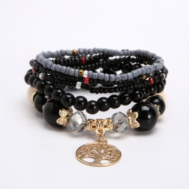 Cross-border direct supply accessories european and american metal tree of life pendant rice beads multi-layer temperament bracelet