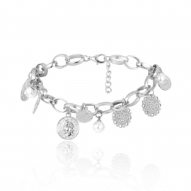 European and american cross-border jewelry, exaggerated portrait, coin, multi-element jewelry, retro embossed flower plate imitation pearl necklace