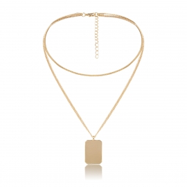 European and american cross-border jewelry, personality, versatile geometric items, simple double-layer square brand pendant, clavicle necklace female