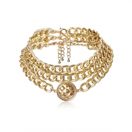 European and american cross-border jewelry, exaggerated thick chain geometric multi-layer necklace, personalized punk round tag set necklace