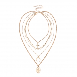 European and american cross-border jewelry retro exaggerated ethnic style necklace virgin mary cross pendant multi-layer tassel necklace