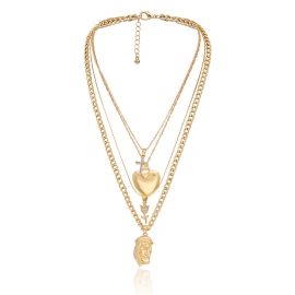 European and american cross-border jewelry, personalized stacking portrait embossed necklace women, multi-layer metal heart-shaped rose vintage necklace