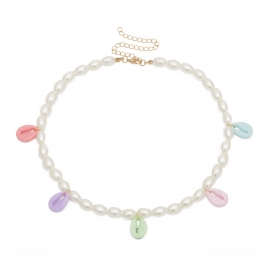European and american cross-border jewelry, creative personality, geometric necklace, female bohemian color shell temperament pearl necklace