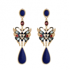 Elegant lapis lazuli oil dripping butterfly earrings temperament european and american fashion long earrings