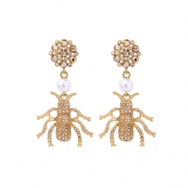 Hair personality creative diamond pearl insect earrings fashion wild girl earrings