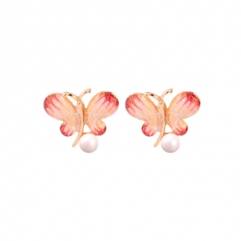 S925 silver needle cute butterfly enamel dripping earrings female korean style small fresh temperament commuter earrings
