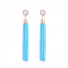 Womens long earrings wholesale european and american personality retro gemstone jewelry ladies rice beads tassel earrings