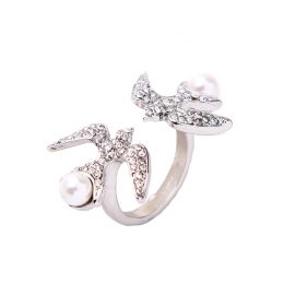 Cute little swallow diamond pearl inlaid ring female japanese and korean style fashion net celebrity hundred matching accessories