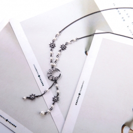 Star and moon diamond pendant necklace womens european and american style long sweater chain temperament fashion accessories