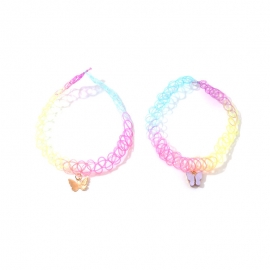 Personalized all-match ladies butterfly pendant rainbow color necklace set 2