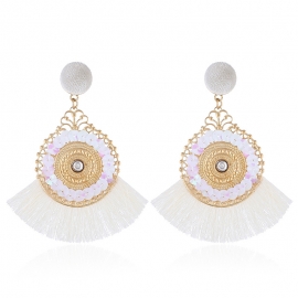 Bohemian ethnic fashion exaggerated wild ear jewelry european and american style big geometric fan-shaped tassel earrings