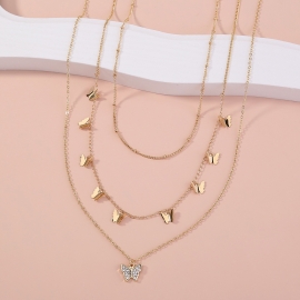 European and american foreign trade hot selling jewelry creative retro simple metal clavicle chain butterfly diamond tassel multilayer necklace